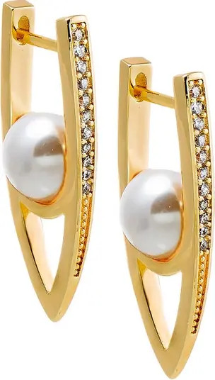 BY ADINA EDEN Pave & Pearl Huggie Earring | Nordstrom | Nordstrom