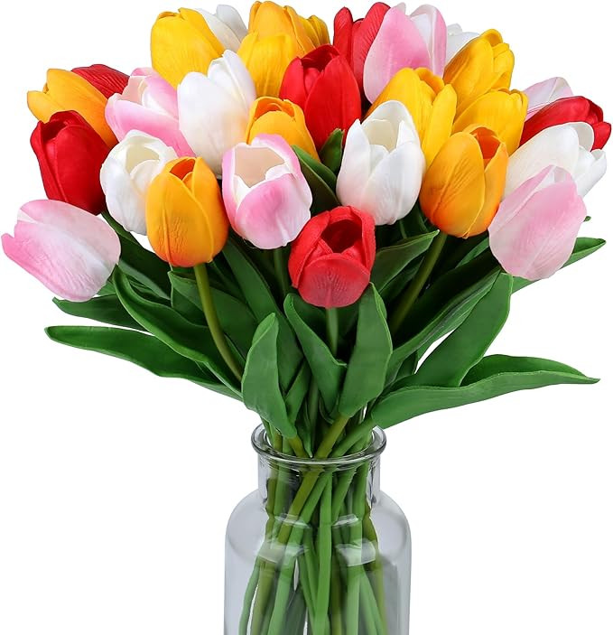 SITUMEIZI Fake Flowers Tulips Artificial Flower 15pcs Real Touch PU 14" for Spring Easter Home Ki... | Amazon (US)