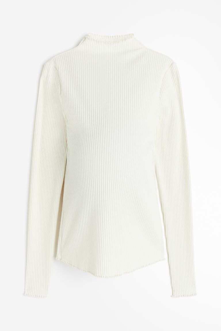 MAMA Ribbed Mock Turtleneck Top - White - Ladies | H&M US | H&M (US + CA)