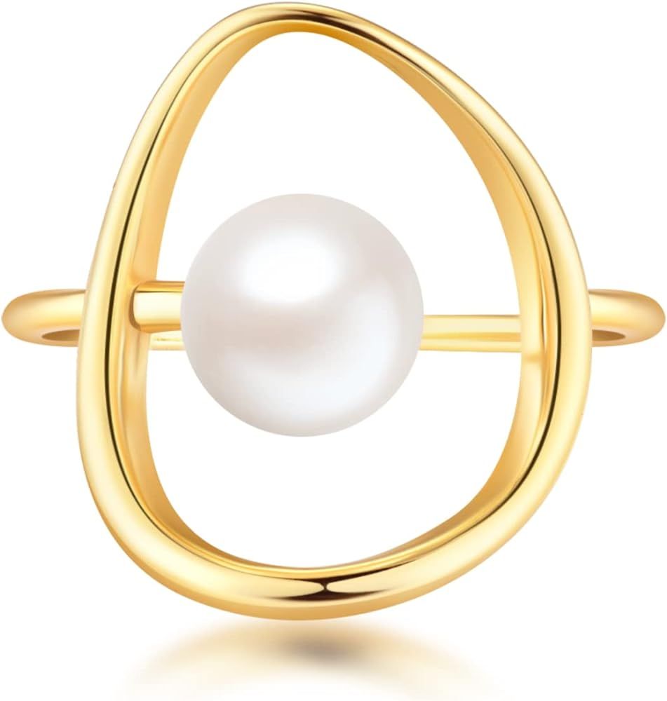 FUNYCHEN Sterling Silver Pearl Ring, S925 Pearl Ring for Women Minimalist Irregular Gold Inspirat... | Amazon (US)