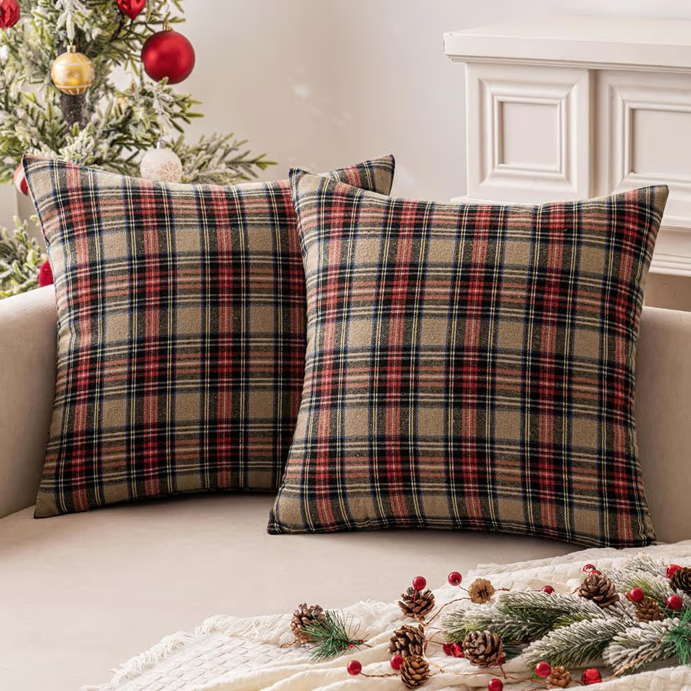 MIULEE Christmas Set of 2 Scottish Tartan Plaid Throw Pillow Covers Farmhouse Classic Decorative ... | Amazon (US)