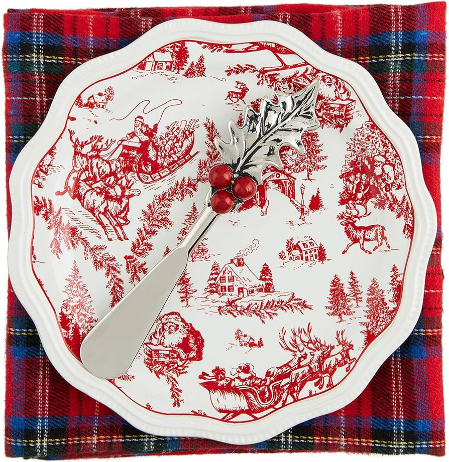 Mud Pie Toile Appetizer Set; plate 6 1/2" dia | towel 26" x 16 1/2" | spreader 5 1/2" | Amazon (US)