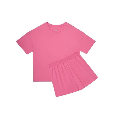 Hanes Comfywear Women's Pajama Set, Loungewear Top & Sleep Shorts Parrot Pink/Parrot Pink S | Walmart (US)