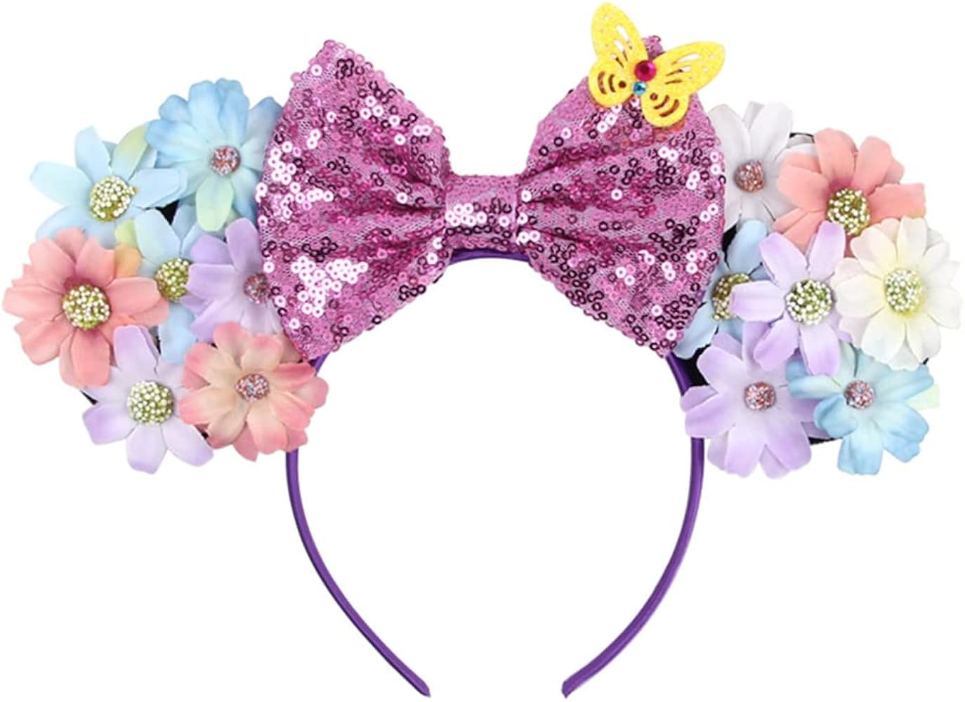 Kiddale Mouse Ears Butterfly Flower Headband,Sequin Bows Flower Headwear Hair Accessories for Wom... | Amazon (US)