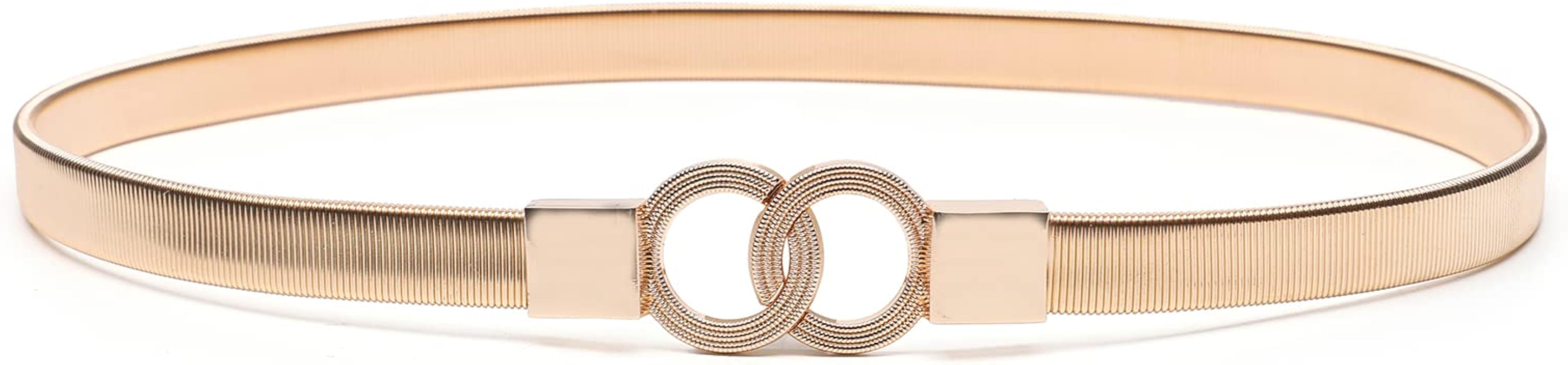 Skinny Waist Belt of Women Elastic Metal Stretch Chain Belt Gold and Silver | Amazon (US)