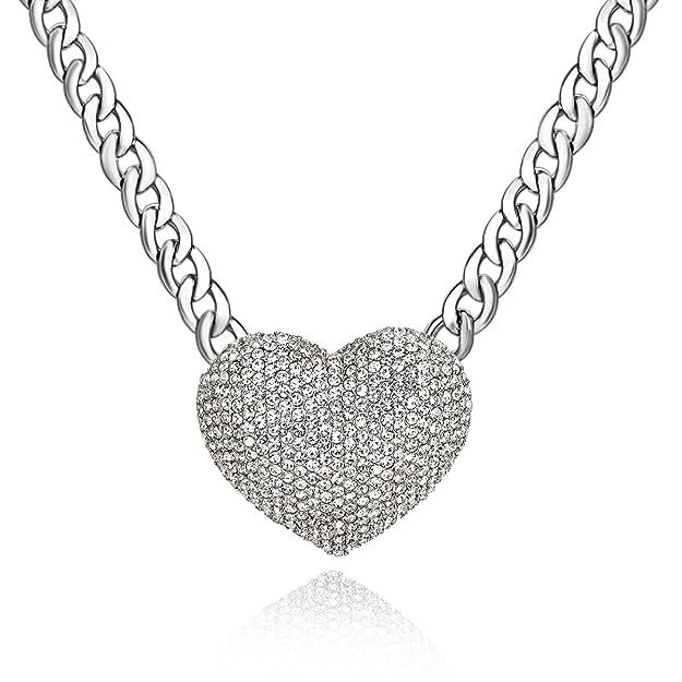 Qiji Women's Statement Sparkly Heart Necklace Blingbling Rhinestone Chunky Chain Necklace Punk Ro... | Amazon (US)