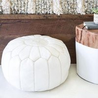 White Pouf Ottoman Leather Moroccan Home Decor Art | Etsy (US)