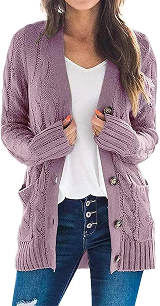 PRETTYGARDEN Women’s Long Sleeve Open Front Knitted Cardigan Sweater Button Down Chunky Outwear... | Amazon (US)
