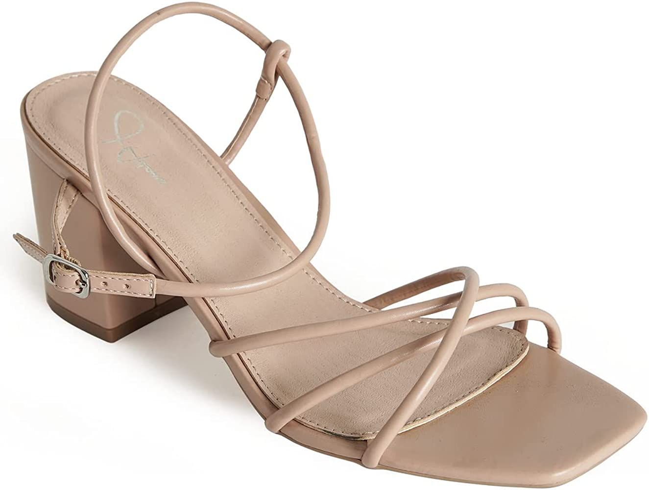 J. Adams Camila Sandals for Women - Square Open Toe Strappy Mid Block Heels | Amazon (US)