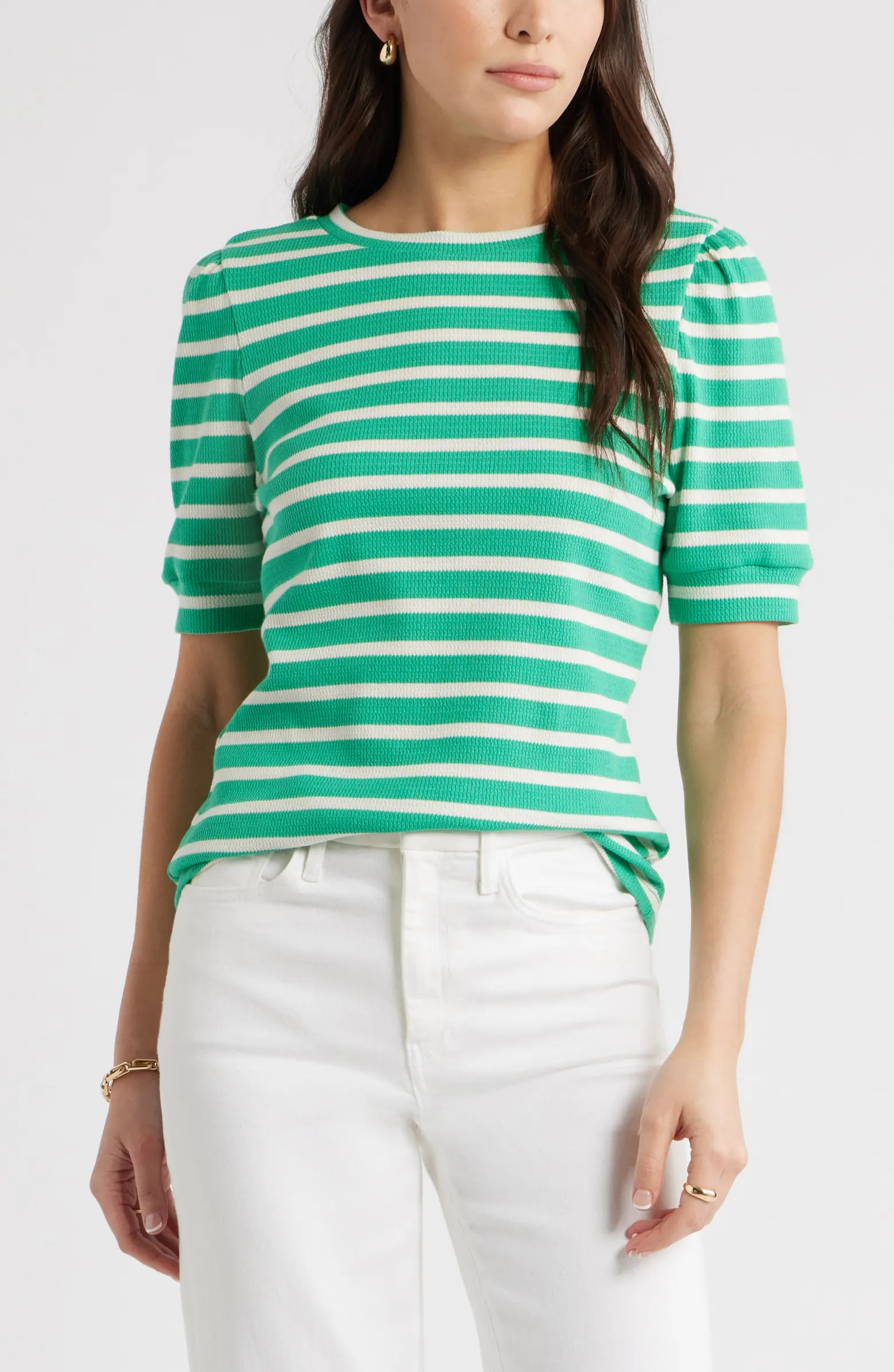 Stripe Elbow Sleeve Cotton Knit Top | Nordstrom