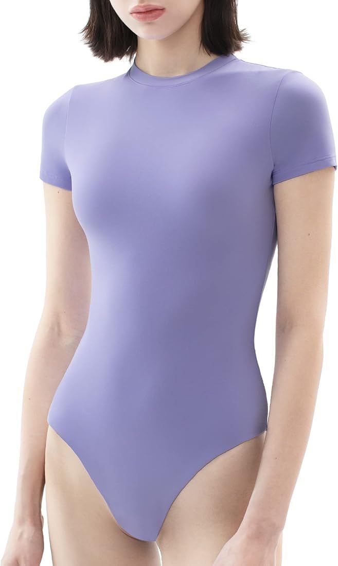 PUMIEY Women's Crew Neck Short Sleeve Bodysuit Smoke Cloud Collection T-shirt Tops | Amazon (US)