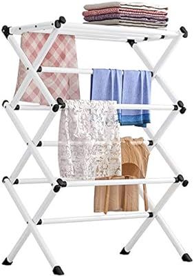 FKUO Household Indoor Folding Clothes Drying Rack, Dry Laundry and Hang Clothes,Towel Rack (White... | Amazon (US)