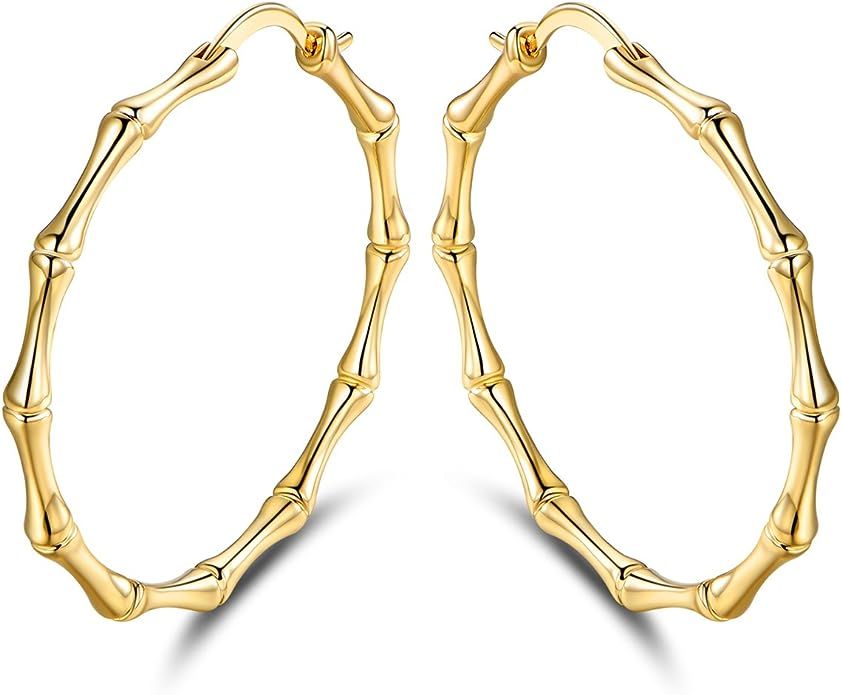 Barzel Gold, Rose Gold, or White Gold Plated Bamboo Hoop Earrings | Amazon (US)