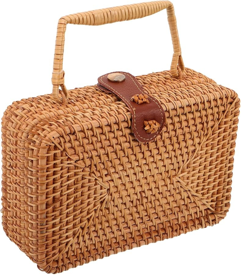 Rattan Bag Summer Beach Tote Woven Wicker Basket Vacation Purse with Pu Button Boho Handbag Handm... | Amazon (US)