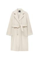 Long felt texture coat with belt | PULL and BEAR UK