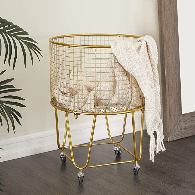 Deco 79 Metal Round Storage Cart with Wheels, 18" x 18" x 25", Gold | Amazon (US)