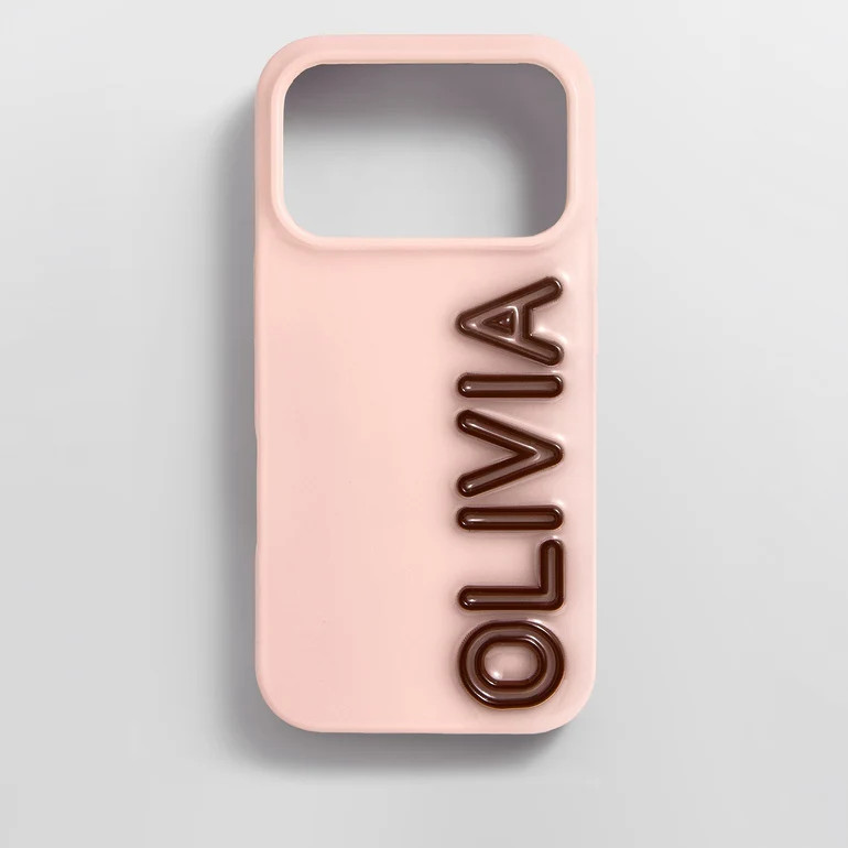Fine Line Custom iPhone Case - Baby Pink/Dark Brown | BaubleBar