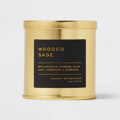 4oz Lidded Metal Jar Black Label Wooded Sage Candle - Threshold™ | Target