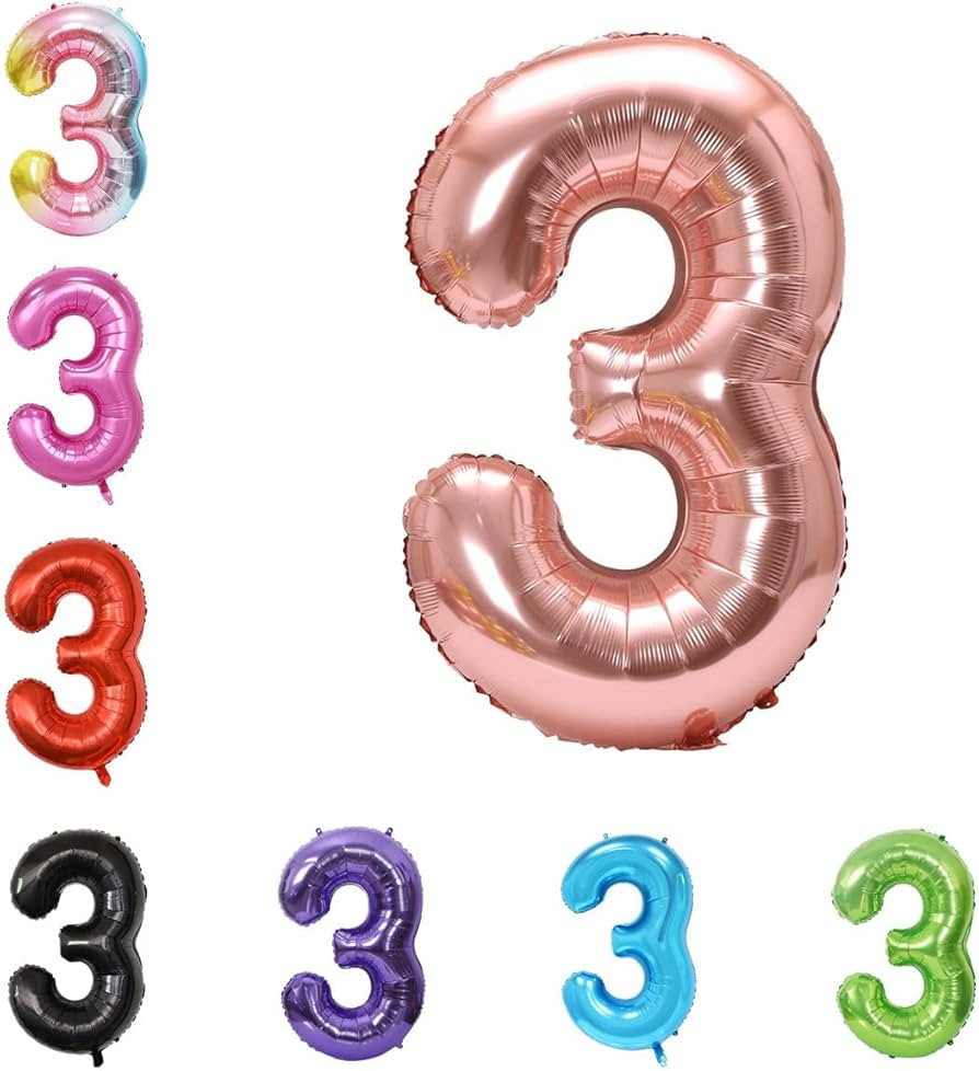 40 Inch Large Foil Helium Number Balloon Birthday Wedding Party 0-9 (Rose Gold, 3) | Amazon (US)