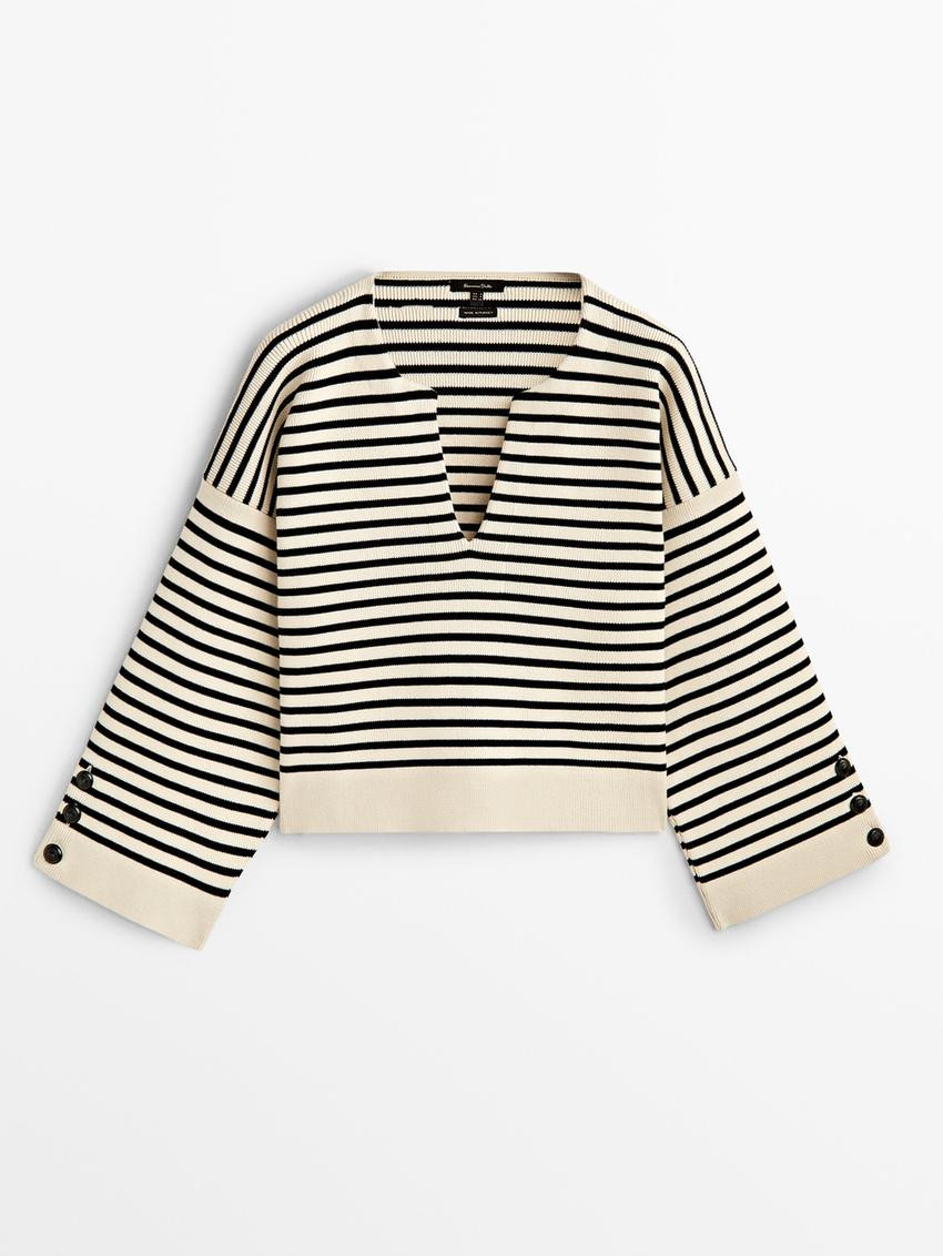 Striped sweater with button details | Massimo Dutti US