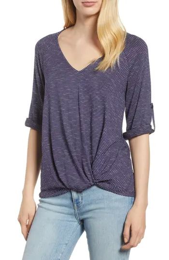 Women's Gibson Tab Sleeve Knot Waist Top, Size X-Small - Blue | Nordstrom