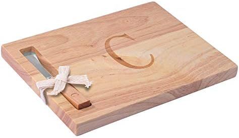 Monogram Oak Wood Cheese Board With Spreader,C-Initial (C) | Amazon (US)