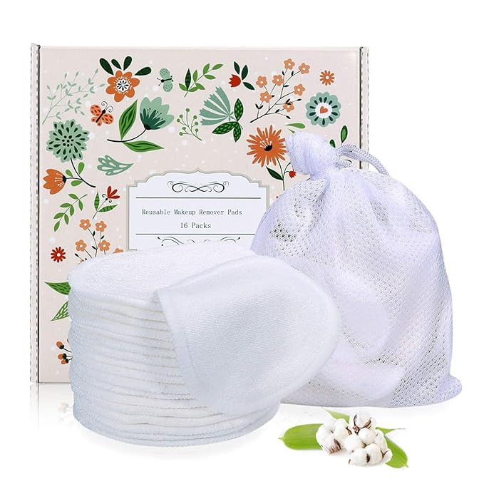Reusable Makeup Remover Pads 16 Packs, Organic Bamboo Cotton Rounds,Reusable Cotton Pads for Face... | Amazon (US)