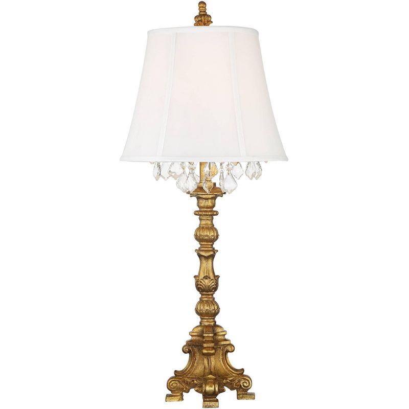 Barnes and Ivy Traditional French Table Lamp 34" Tall Gold Candlestick Crystal White Fabric Bell ... | Target