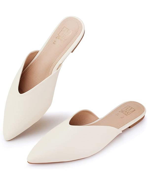 Hawkwell Women's Backless Slip on Slides Loafer Shoes Flats Comfortable Pointed Toe Mules | Amazon (US)