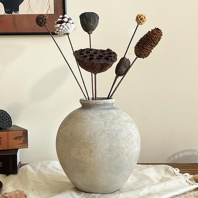 Rustic Ceramic Vase, 7.87 Inch White Grey Handmade Flower Vases for Farmhouse Decor, Decorative P... | Amazon (US)