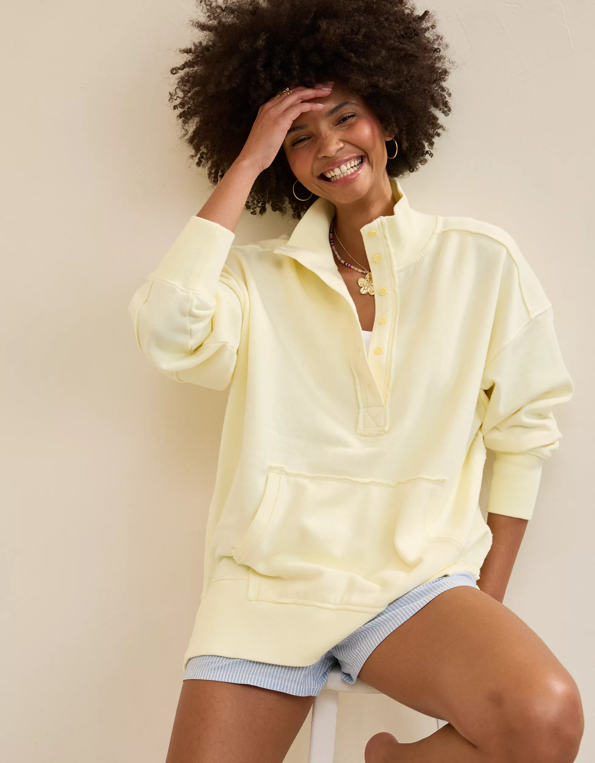 Aerie Vintage Popover Polo Sweatshirt | Aerie