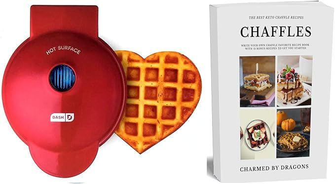 Dash MINI Waffle Iron 4" HEART With The Best Keto Chaffle Recipe Book and Journal by Charmed By D... | Amazon (US)