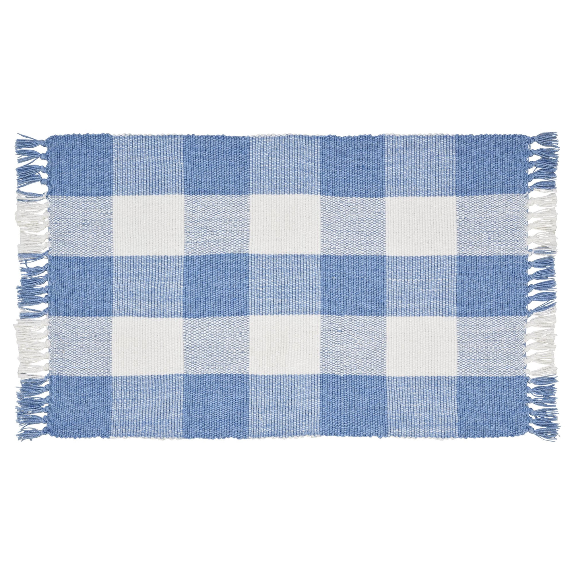 Gingham Fringe Indoor/Outdoor Layering Rug, Blue and White, 24" x 38", Easter by My Texas House | Walmart (US)