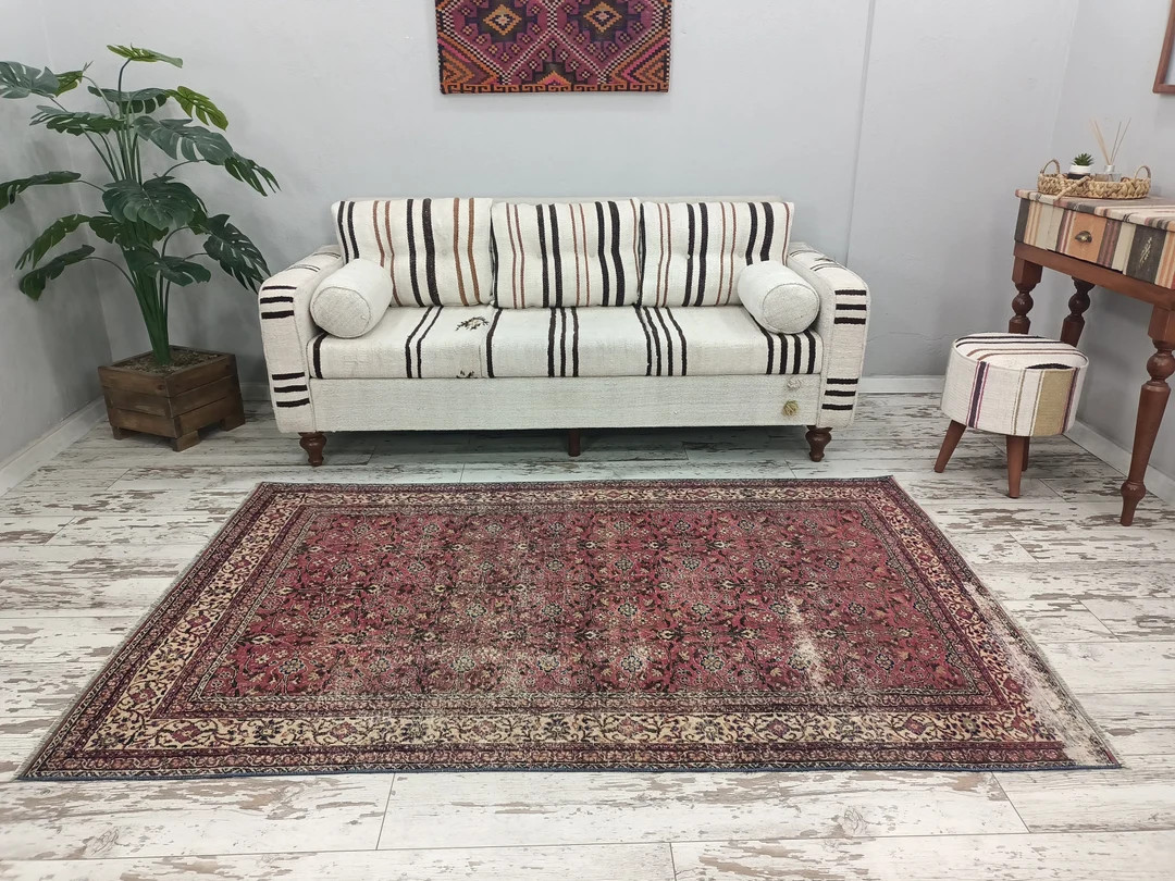 Antique Rug, Oriental Rug, Blush Vintage Rug, Bordered Rug, Throw Rug, Dining Rug, Turkish Rug, B... | Etsy (CAD)