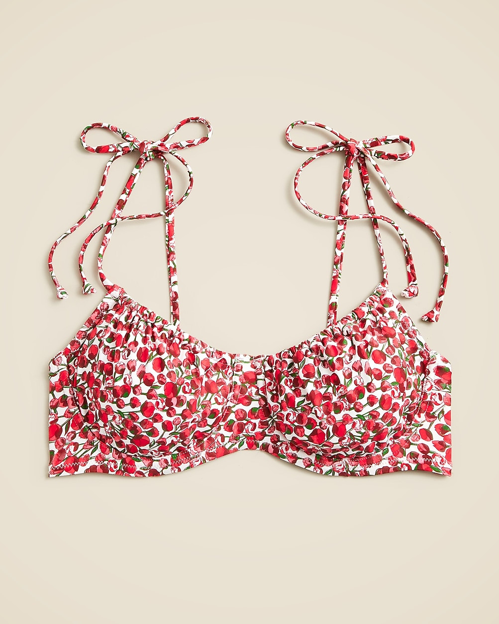 Ruched tie-shoulder bikini top in Liberty® Eliza's Red fabric | J. Crew US