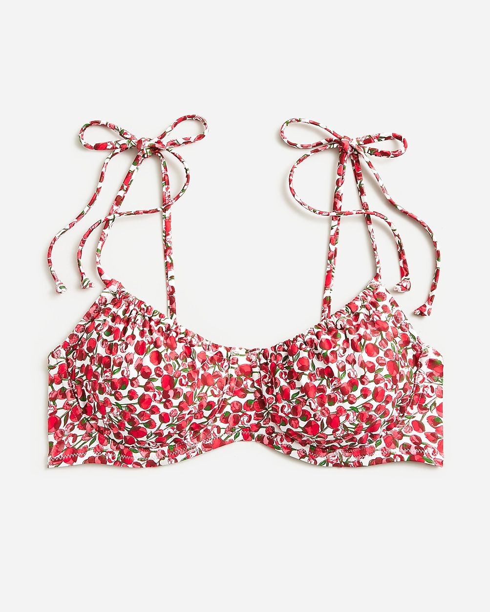 Ruched tie-shoulder bikini top in Liberty® Eliza's Red fabric | J.Crew US