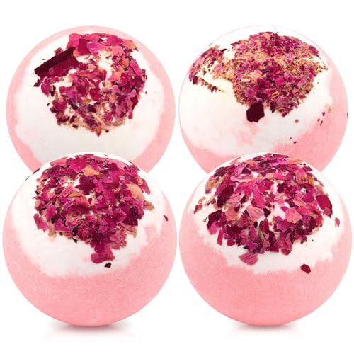 Dried Flower Bath Bombs Salt Balls,4 Pack Gift Set,Rose Extract Essential Oils,Moisturizing Dry S... | Amazon (US)