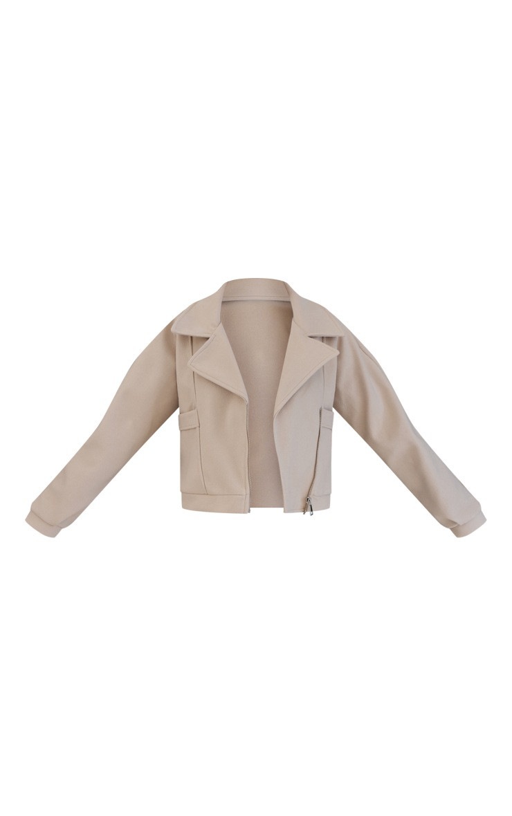 Cream Biker Detail Wool Look Jacket | PrettyLittleThing US