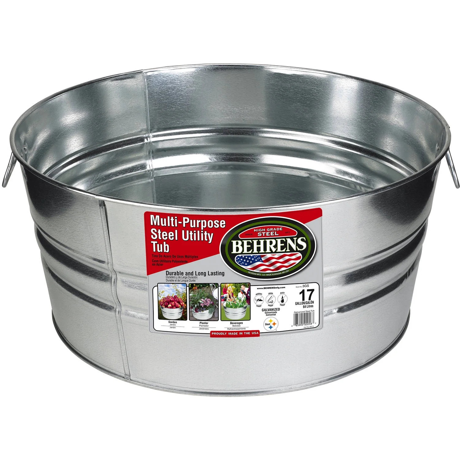 Behrens High Grade Steel 3GS 17 Gal Silver Galvanized Steel Round Tub - Walmart.com | Walmart (US)