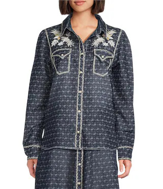 Double D Ranch Woven Embroidered Point Collar Long Sleeve Coordinating Blouse | Dillard's | Dillard's