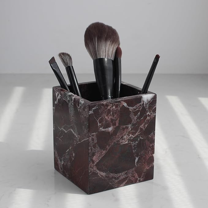 Natural Rosso Levanto Marble Square Storage Container for Toothbrush/Makeup Brush/Pens, Counterto... | Amazon (US)