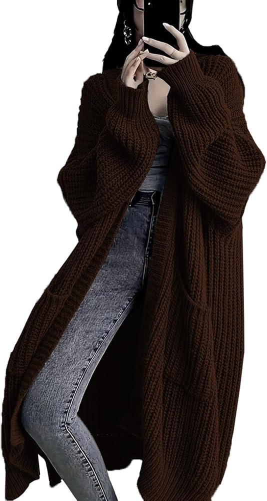 Womens Long Cardigan Sweaters Open Front Oversized Duster with Pocket for Women 2025 Fall Winter ... | Amazon (US)