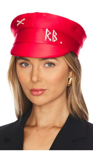 Crystal-embellished Satin Baker Boy Cap in Red | Revolve Clothing (Global)