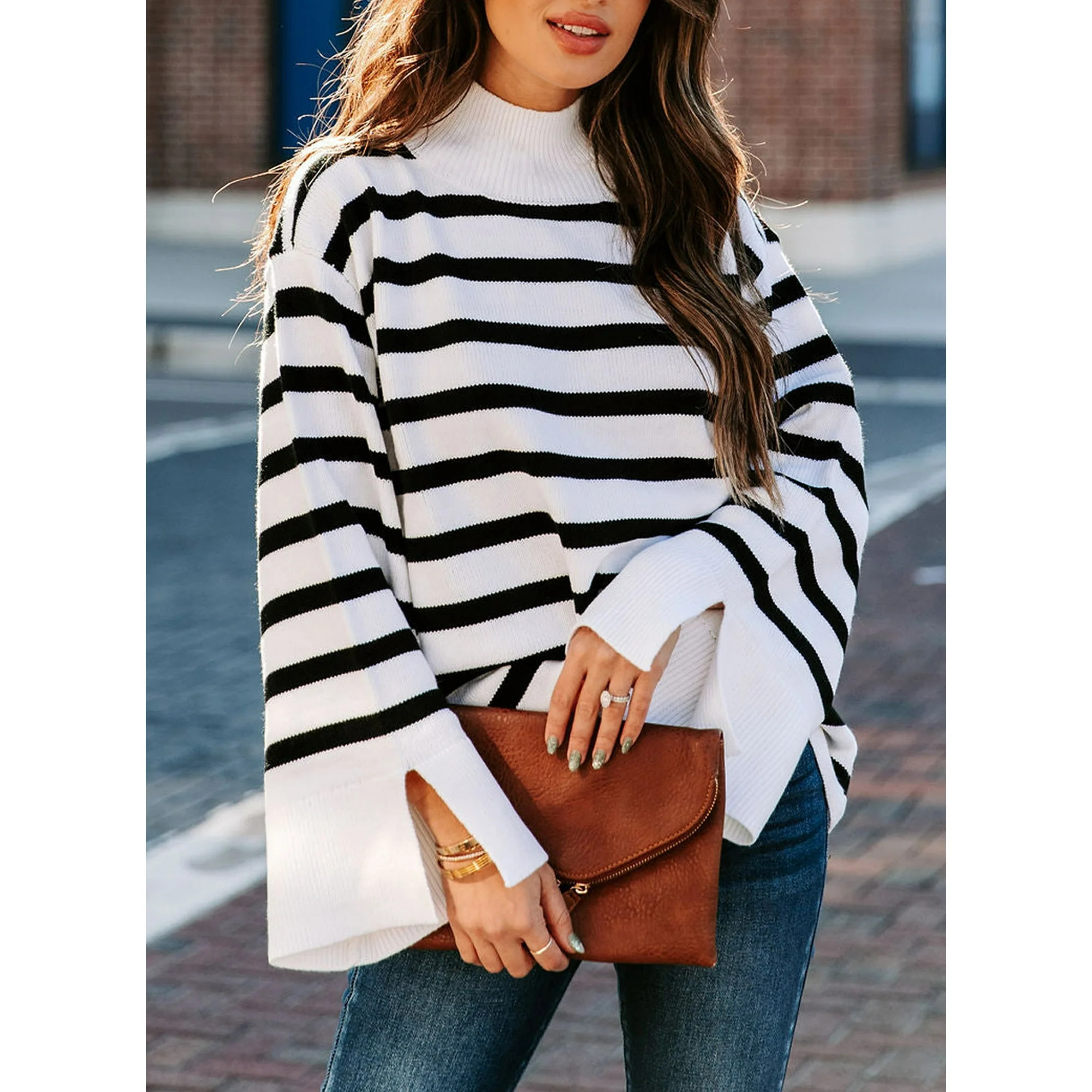 Dokotoo Women's Pullover Sweaters Casual Loose Slit Cuffs Fall Sweater Fashion Bell Long Sleeve M... | Walmart (US)