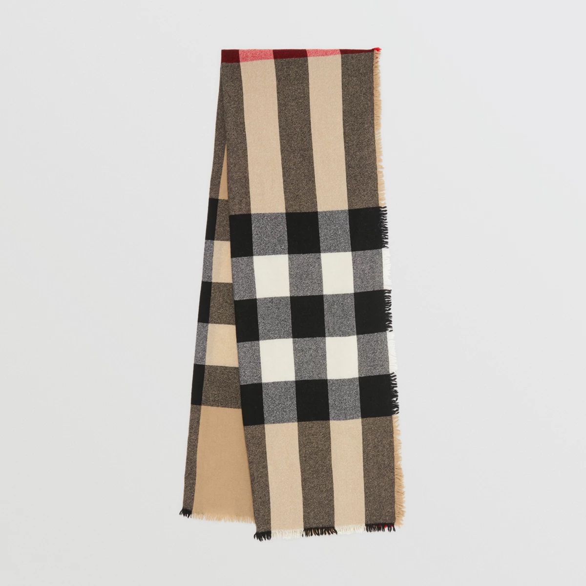 Burberry Fringed Check Wool Cashmere Scarf, Brown | Burberry (US)