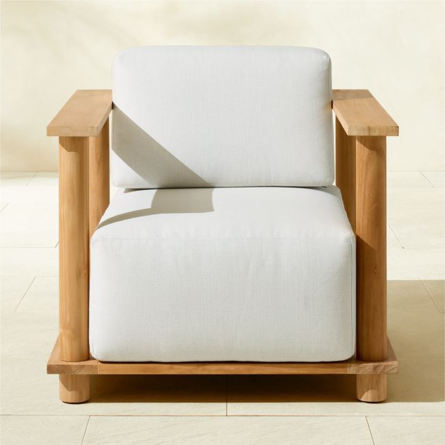 Pinet Teak Outdoor Lounge Chair With Warm Light Grey Sunbrella® Cushions | CB2