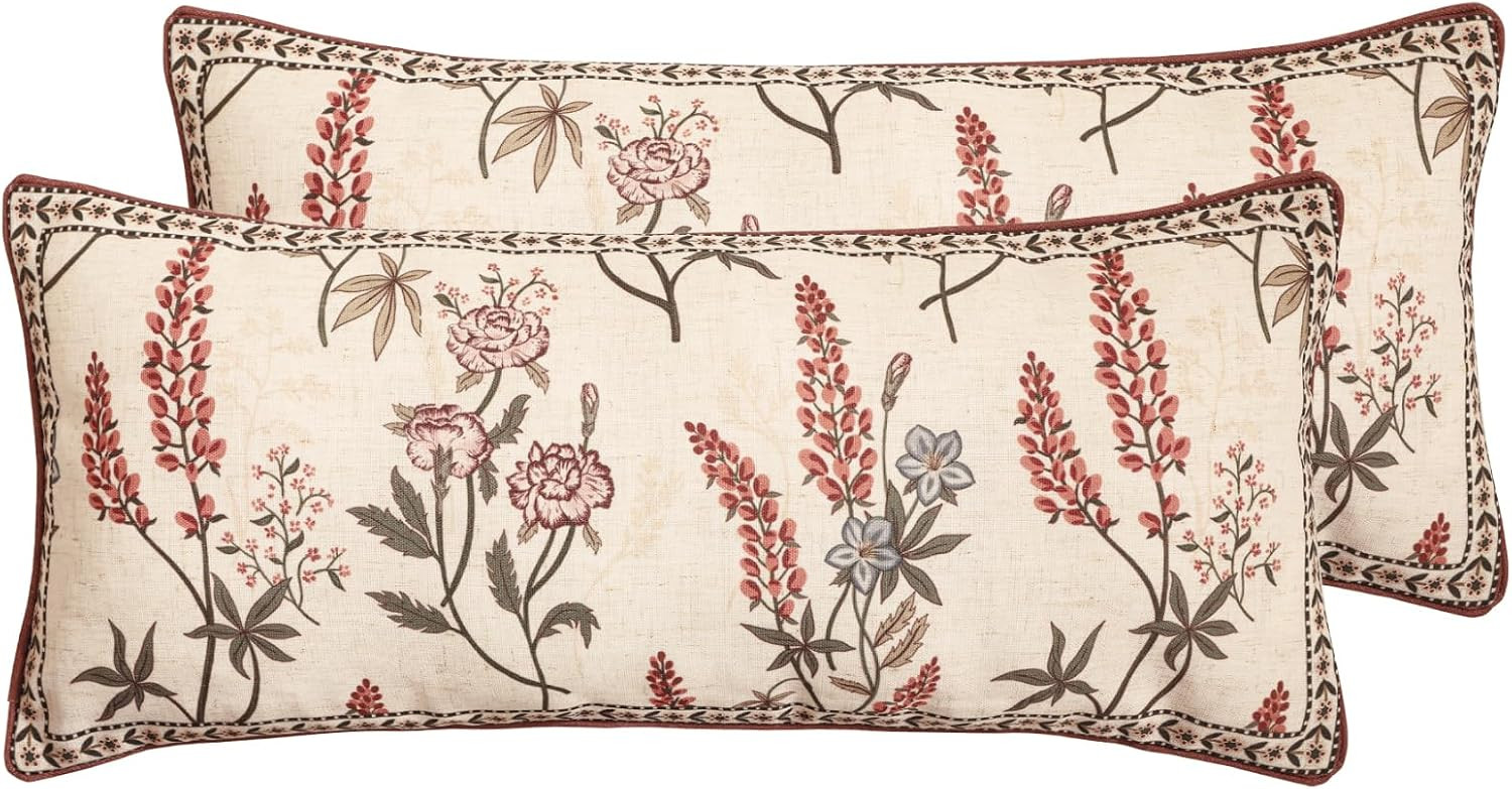 ISAENNE Designer Linen Throw Pillow Cover,Set of 2,28"x12"-Helena A | Amazon (US)