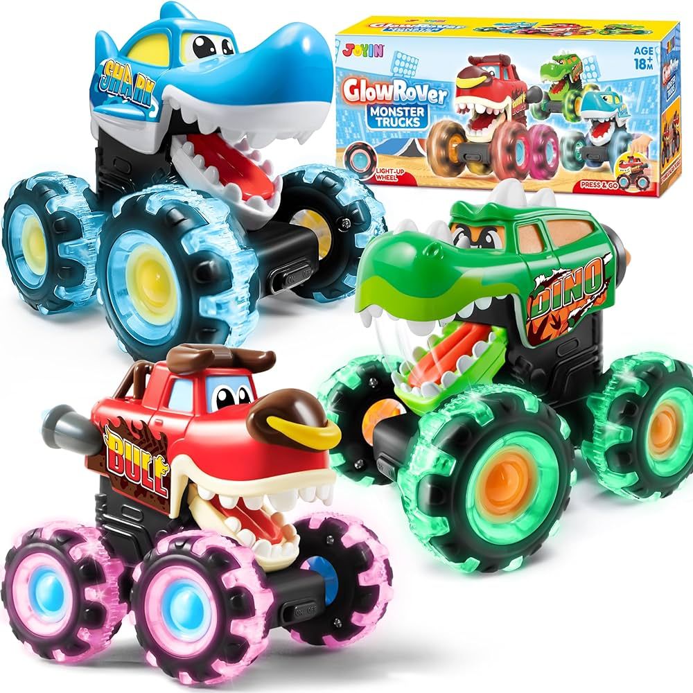 JOYIN 3 Pack Monster Truck Toy - Motion Activated Light-Up Cars for Toddlers - Monster Treads Lig... | Amazon (US)