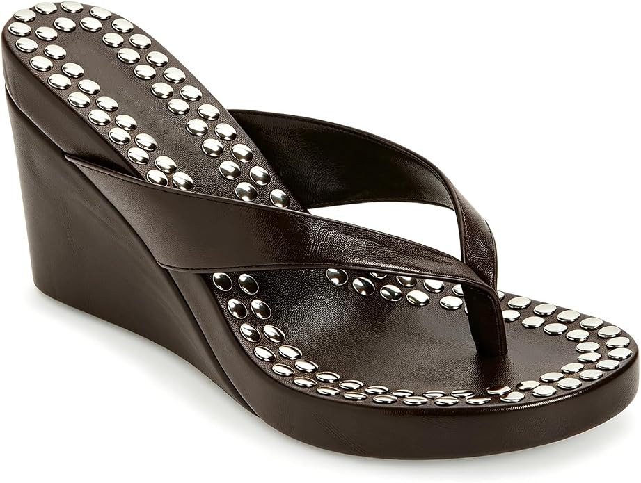 Studded Wedge Thong Sandals Woman Wedge Flip Flops Round Toe Comfort Slip on Sandals Arch Support... | Amazon (US)