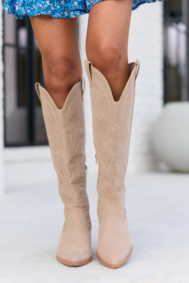 Shania Tan Tall Cowboy Boots | Pink Lily